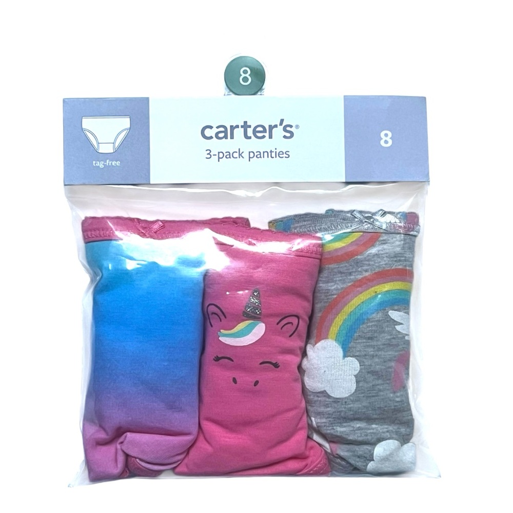 Carter's 3-Pack Girls Unicorn & Rainbow Panties - Pink, Blue, Gray